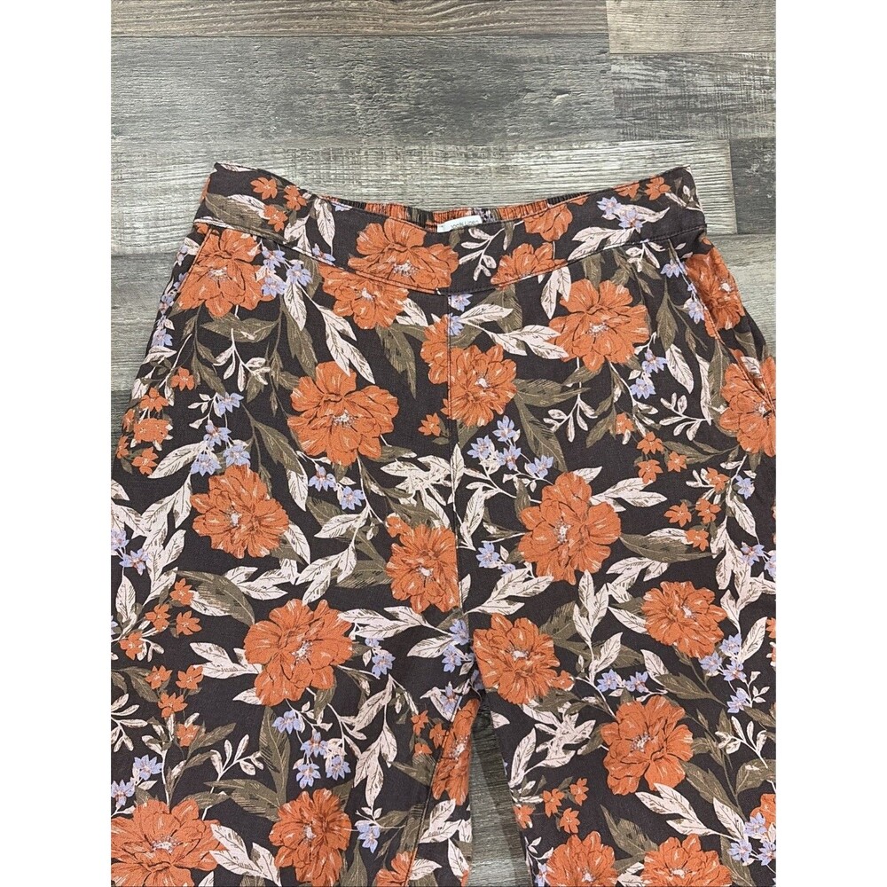 Haute Hippie Pants 100% Linen Floral Wide Leg Cropped Pants Size L Resort Vaca - Picture 13 of 13